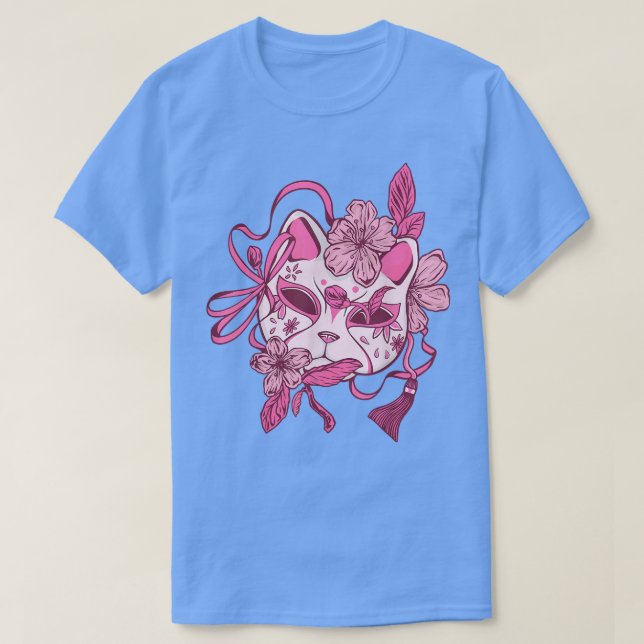 Camiseta Máscara de Kitsune Sakura Flor de cerezo de flores (Diseño del anverso)