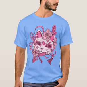 Camiseta Máscara de Kitsune Sakura Flor de cerezo de flores