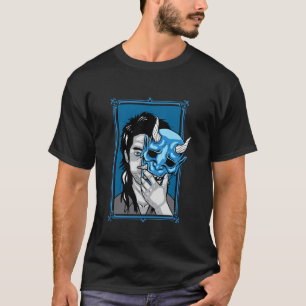 Camiseta Máscara de Oni Azul Hombre japonés Demonio Arte es