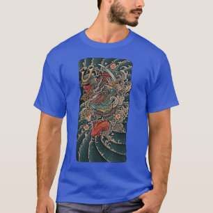 Camiseta Máscara De Oni Rojo De Samurai Con Espada Y Pescad