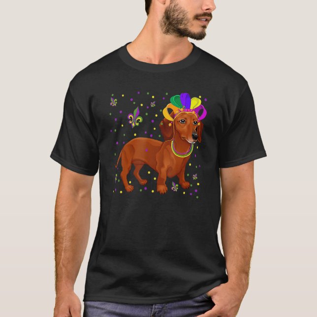 Camiseta Máscara de perlas de Jester Dachshund Dueño de per (Anverso)