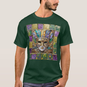 Camiseta Máscara de plumas de colores cerámicos y oro Mardi