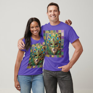 Camiseta Máscara de plumas de pavo real de cerámica de oro
