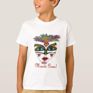 Camiseta Máscara de plumas de Purpurina del Mardi Gras colo
