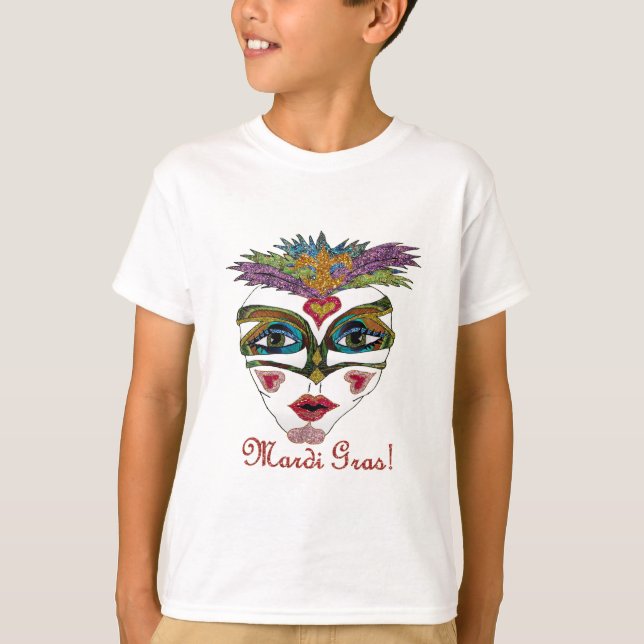 Camiseta Máscara de plumas de Purpurina del Mardi Gras colo (Anverso)