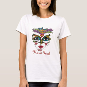 Camiseta Máscara de plumas de Purpurina del Mardi Gras colo