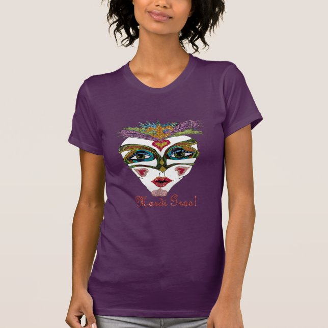Camiseta Máscara de plumas de Purpurina del Mardi Gras colo (Anverso)