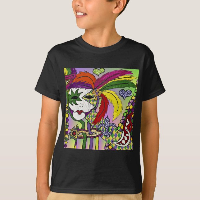 Camiseta Máscara de plumas del Mardi Gras psicodélico (Anverso)