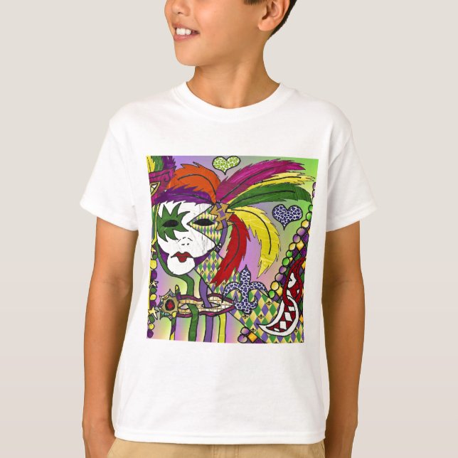 Camiseta Máscara de plumas del Mardi Gras psicodélico (Anverso)