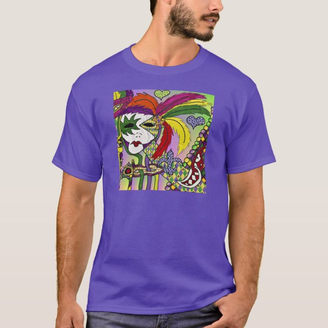 Camiseta Máscara de plumas del Mardi Gras psicodélico (Anverso)