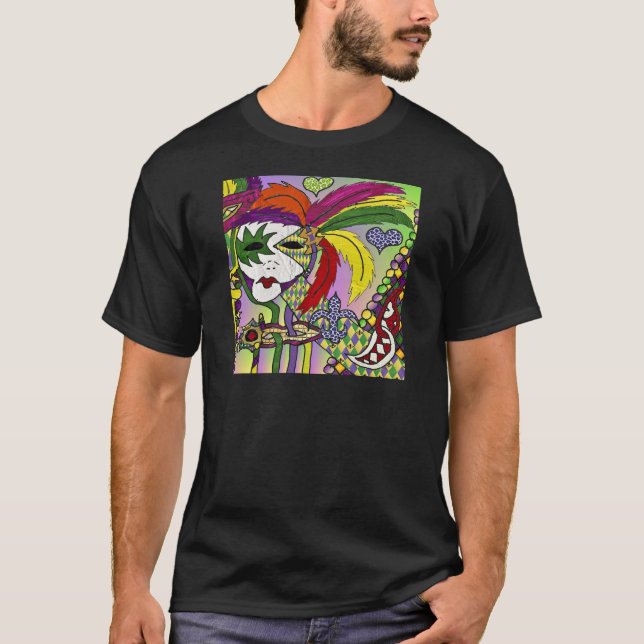 Camiseta Máscara de plumas del Mardi Gras psicodélico (Anverso)