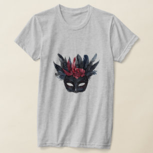 Camiseta Máscara de plumas rojas negras de Borgoña