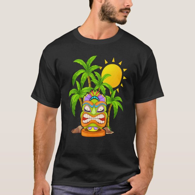 Camiseta Máscara de Tiki Palm Trees Polinesias Lua Tótem Ha (Anverso)