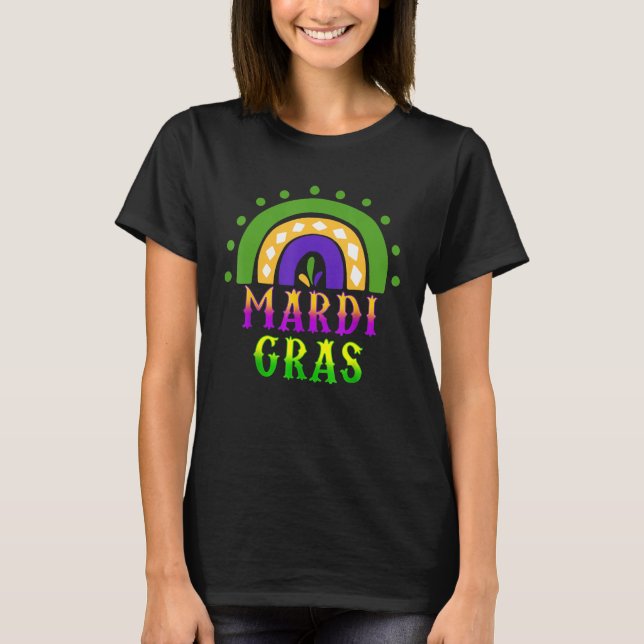Camiseta Máscara divertida de arcoíris de Mardi Gras con cu (Anverso)