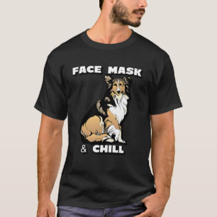 Camiseta Máscara facial y perro collie frío con texto blanc