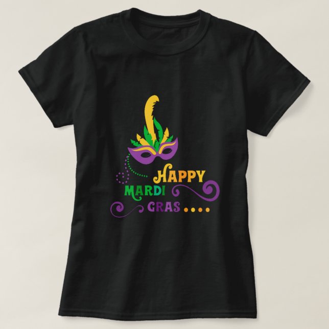 Camiseta máscara feliz mardi gras (Diseño del anverso)