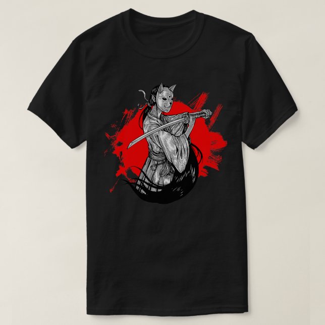 Camiseta Máscara Fox samurai chica ilustracion en el grupo  (Diseño del anverso)