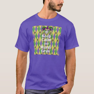 Camiseta Máscara Jester mantener la calma y el Mardi Gras