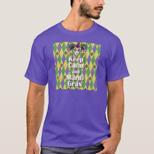 Camiseta Máscara Jester mantener la calma y el Mardi Gras (Anverso)