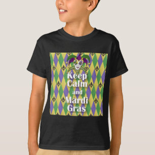 Camiseta Máscara Jester mantener la calma y el Mardi Gras