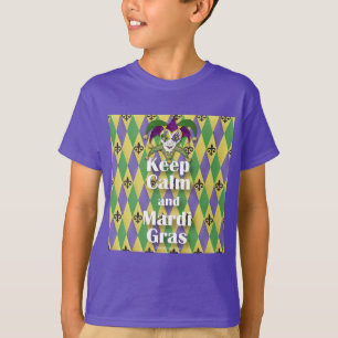 Camiseta Máscara Jester mantener la calma y el Mardi Gras