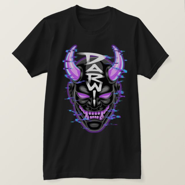 Camiseta "Máscara Oni Glitch Neon - DARW" (Anverso del diseño)