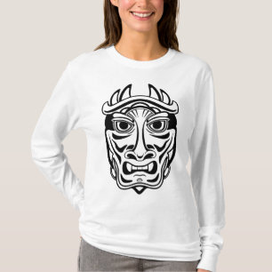 Camiseta Máscara Oni Japonesa Arte de Línea Tribal Demonio