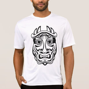 Camiseta Máscara Oni Japonesa Arte Lineal Tribal Demonio