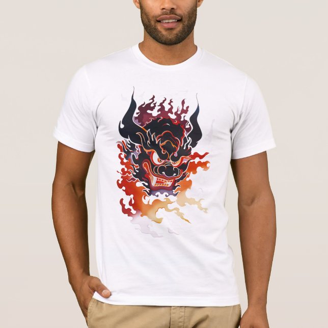 Camiseta Máscara Oni Tradicional En Las Llamas (Anverso)
