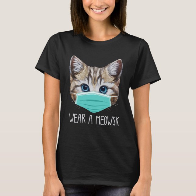 Camiseta Mascara Pro Gato Cuarentena Kitty Usa una cara de  (Anverso)