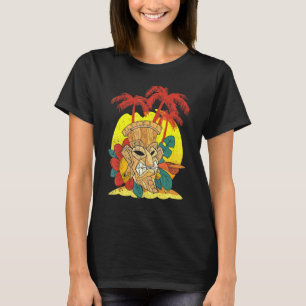 Camiseta Máscara Tiki Hawaiana de Palmeras Fiesta Luau Poli