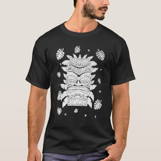 Camiseta Máscara Tiki Polinesia Monstera deja el Luau hawai (Anverso)