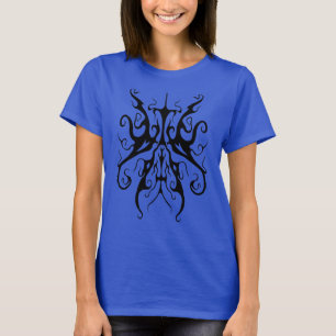 Camiseta Máscara Tribal Abstracta Negra y Azul Elegante