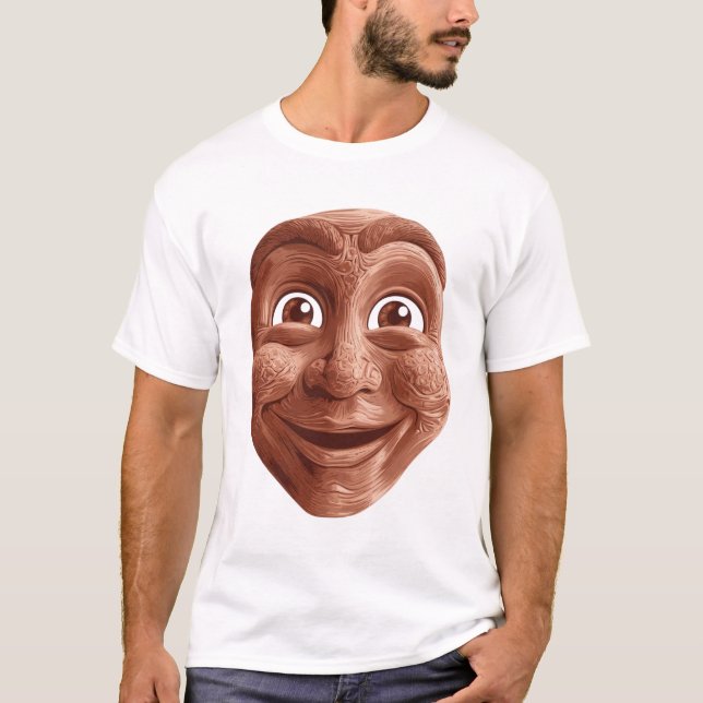 Camiseta Máscara tribal de madera con sonrisa expresiva (Anverso)