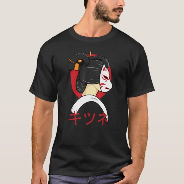 Camiseta Máscara triste y triste gaisha de estilo kitsuní j (Anverso)
