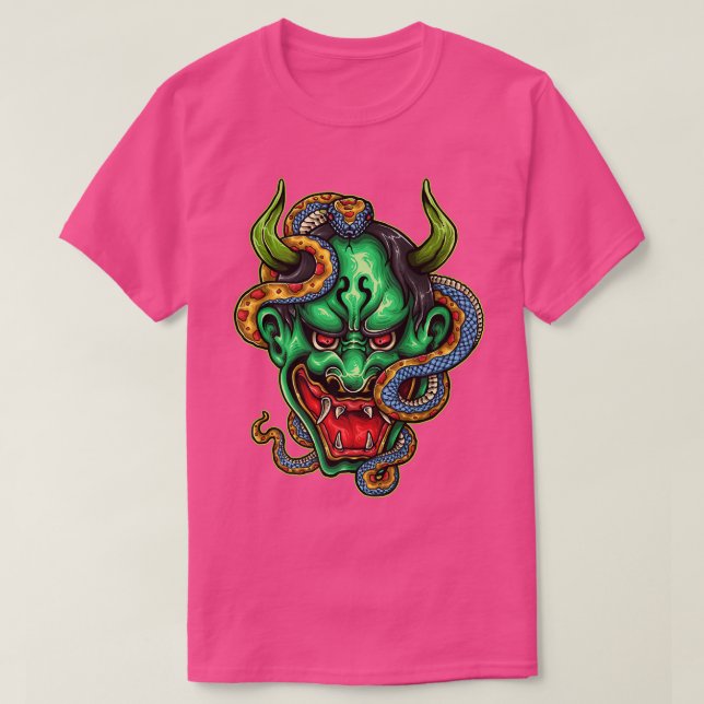 Camiseta Mascara verde japonesa Oni Hannya Mask Demon Devil (Diseño del anverso)