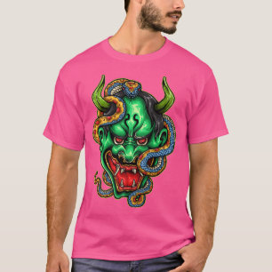 Camiseta Mascara verde japonesa Oni Hannya Mask Demon Devil
