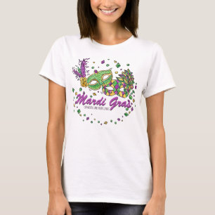 Camiseta Máscara y perlas de color mardi gras