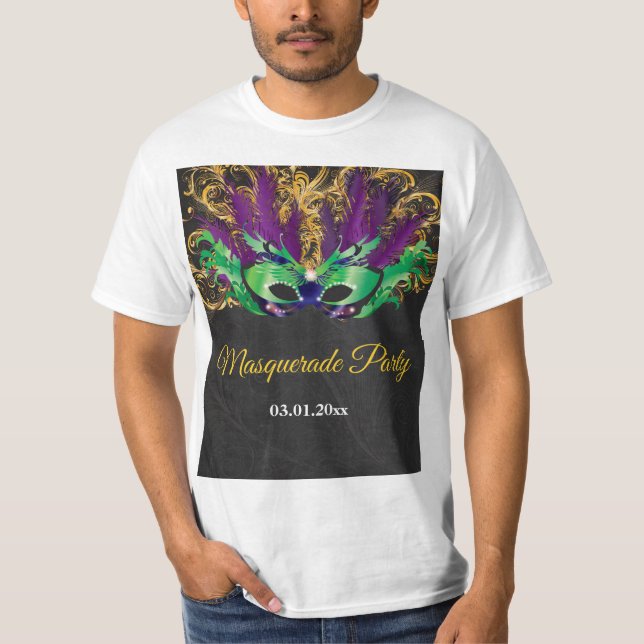 Camiseta Mascarada Fiesta Noche mágica Oro Púrpura Verde (Anverso)