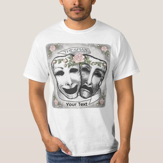 Camiseta Máscaras de actor en blanco y negro (Anverso)