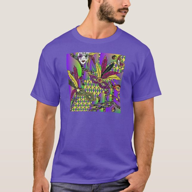 Camiseta Máscaras de plumas de Mardi Gras psicodélicas (Anverso)