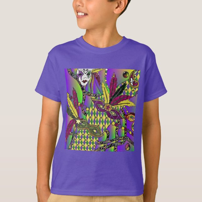 Camiseta Máscaras de plumas de Mardi Gras psicodélicas (Anverso)