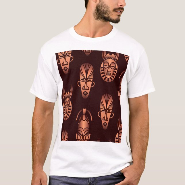 Camiseta Mascarillas étnicas africanas, fondo oscuro (Anverso)