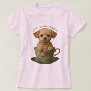 Camiseta Mascota adorable perro de Poodle en taza Rosas