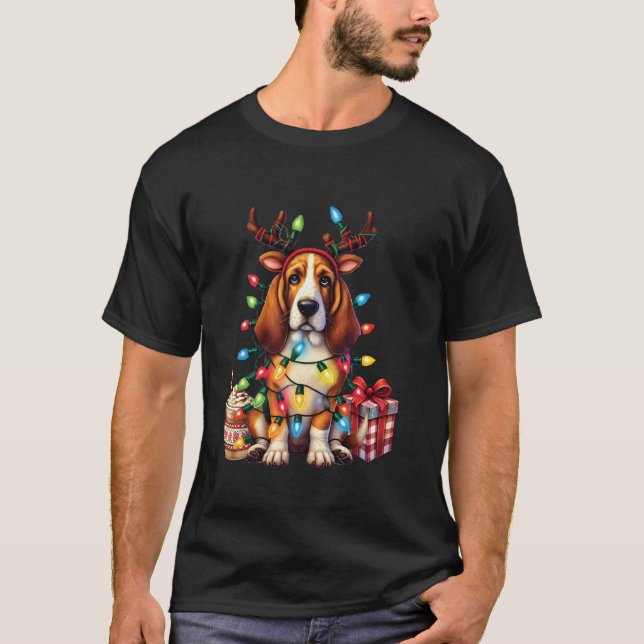 Camiseta Mascota Animal Basset Hound Dog Lover Reindeer Chr (Anverso)