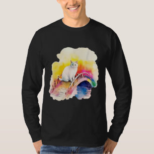 Camiseta Mascota arcoiris Puente Gato blanco Agua Pastel má