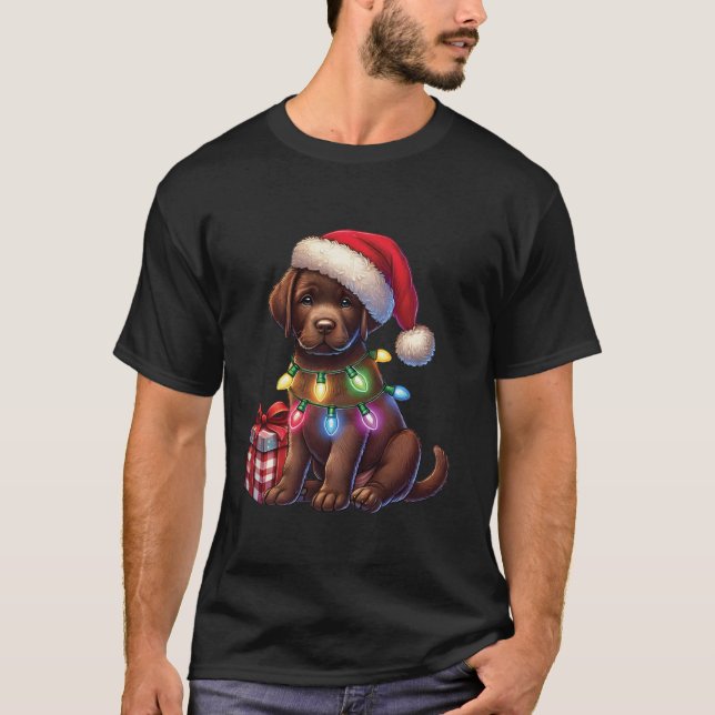 Camiseta Mascota Chocolate Labrador Perro Santa hat Cristo (Anverso)