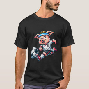 Camiseta Mascota de cerdo de fútbol jugando fútbol animado