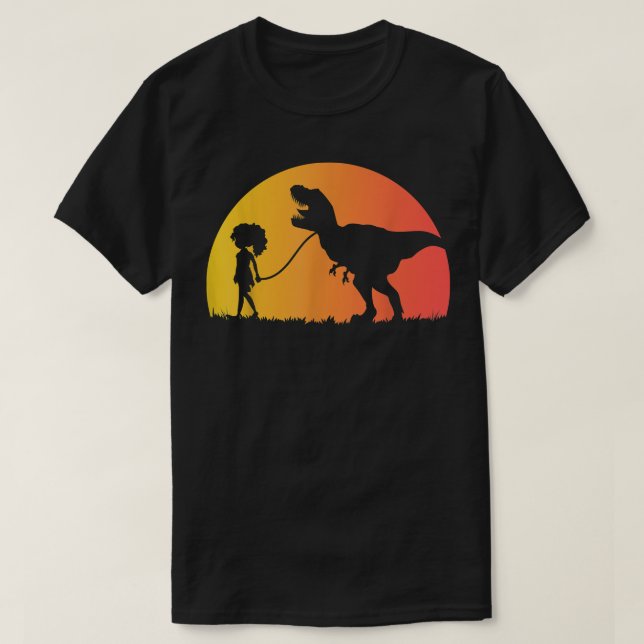 Camiseta Mascota de dinosaurio TRe en una correa llevada po (Diseño del anverso)