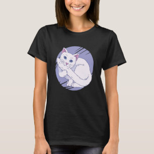 Camiseta Mascota de gato blanco mordiendo cola
